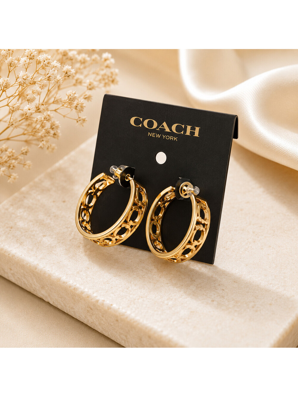 Coach Signature C Hoop Earrings in Gold